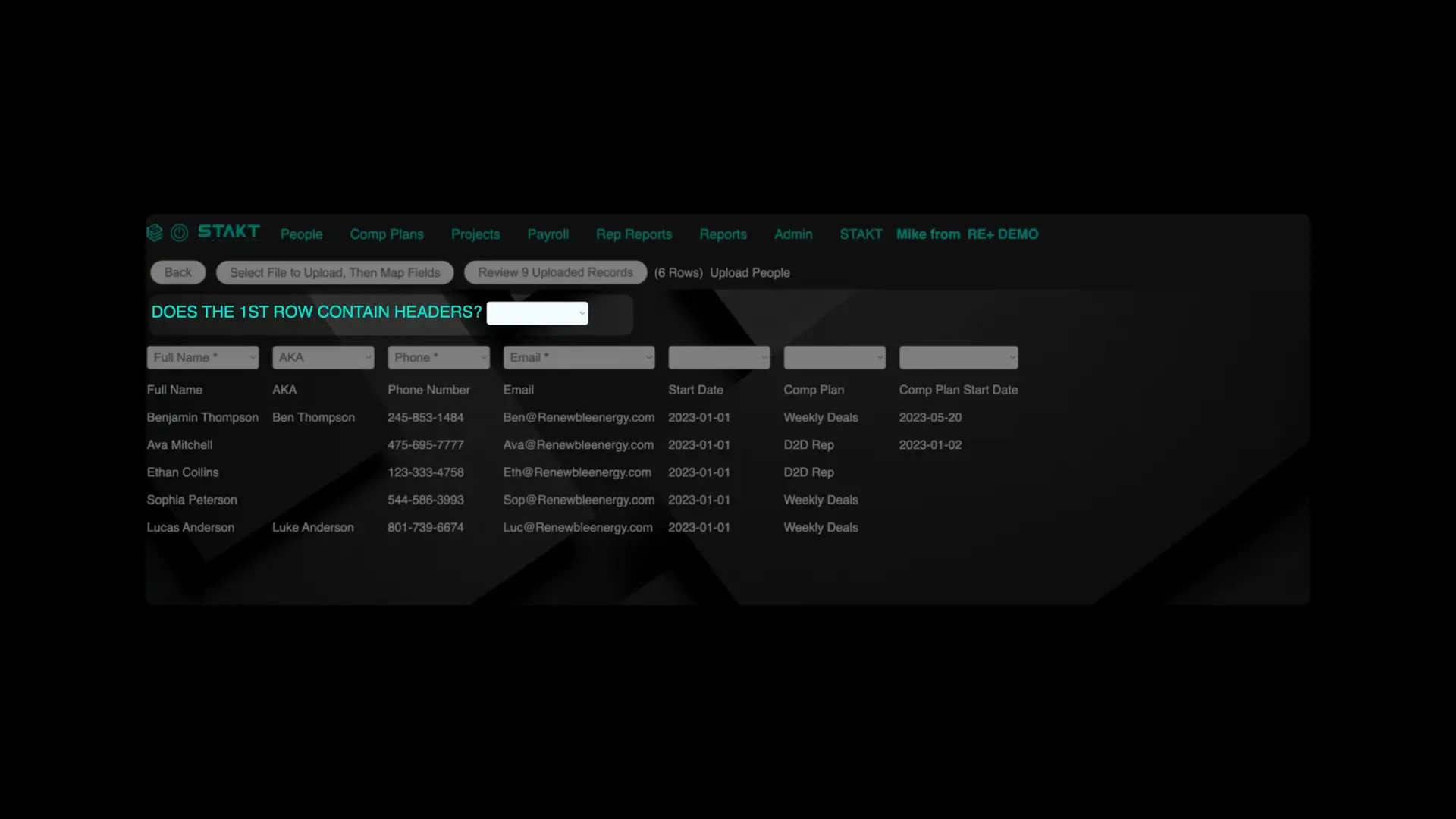 STAKT Add People screen for uploading and mapping personnel records